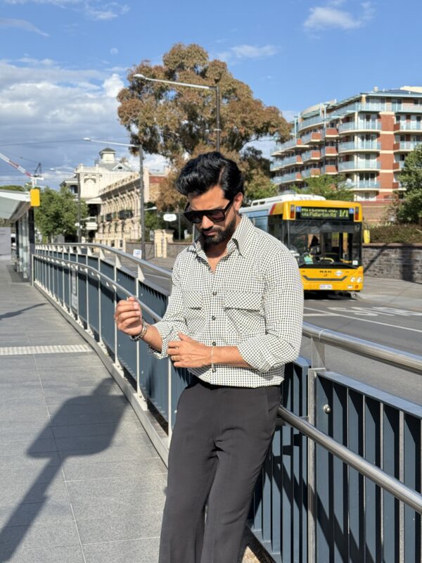 Double pocket black and white check shirt - Image 2