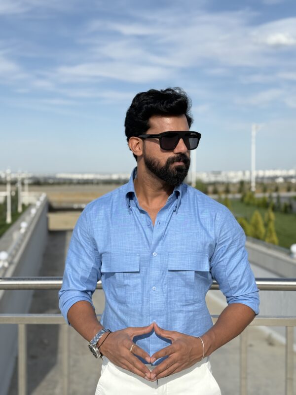 Sky blue double pocket shirt - Image 2