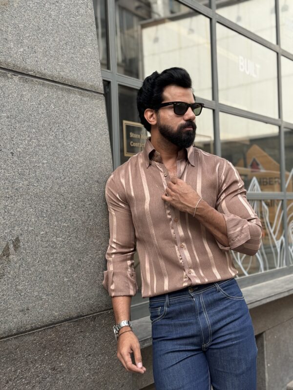Brown satin striped shirt - Image 2