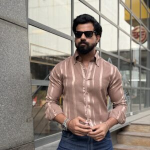 Brown satin striped shirt