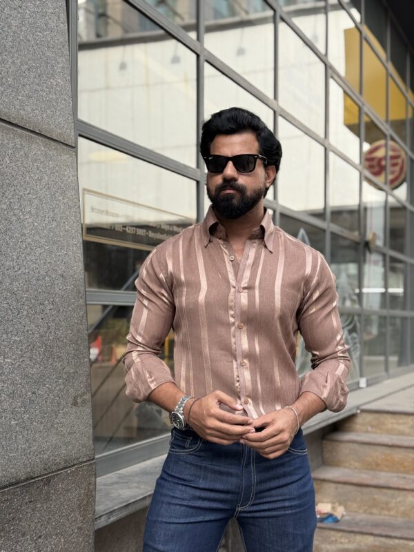 Brown satin striped shirt