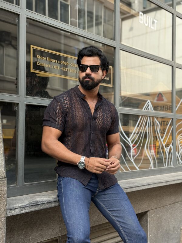 Black knitted mesh shirt - Image 2