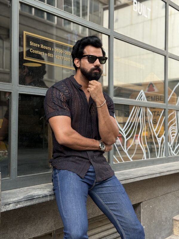 Black knitted mesh shirt - Image 3