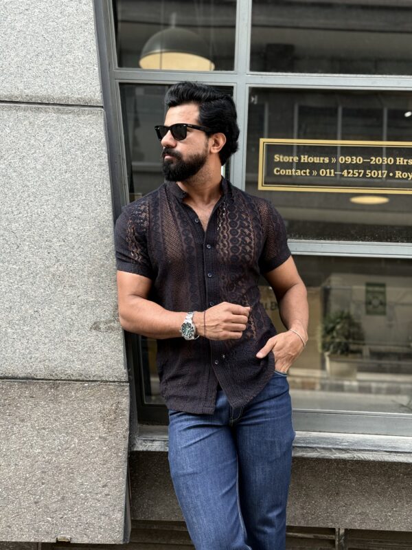 Black knitted mesh shirt