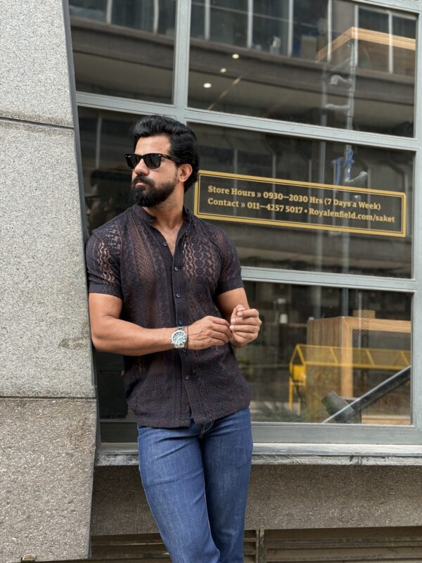 Black knitted mesh shirt - Image 4