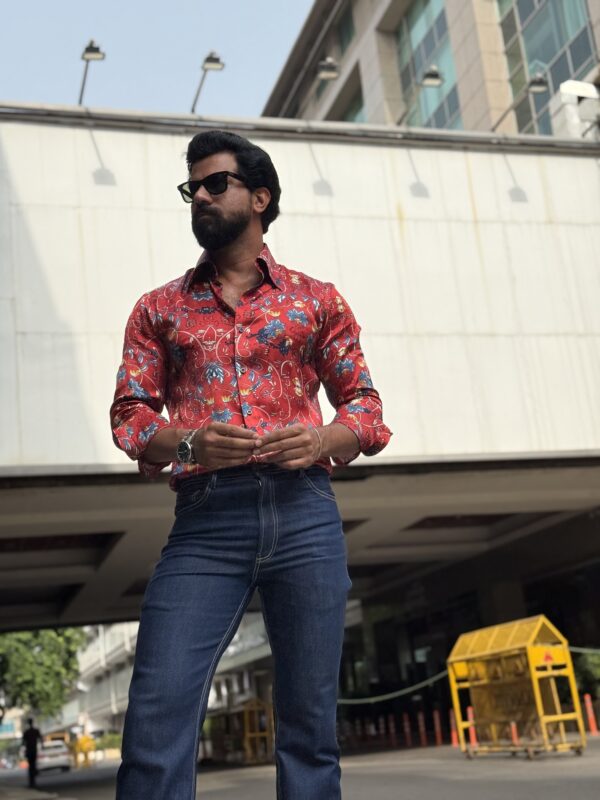 Red floral satin shirt - Image 3
