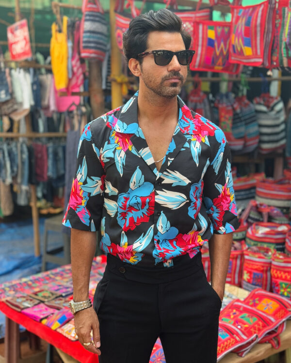 Black floral shirt