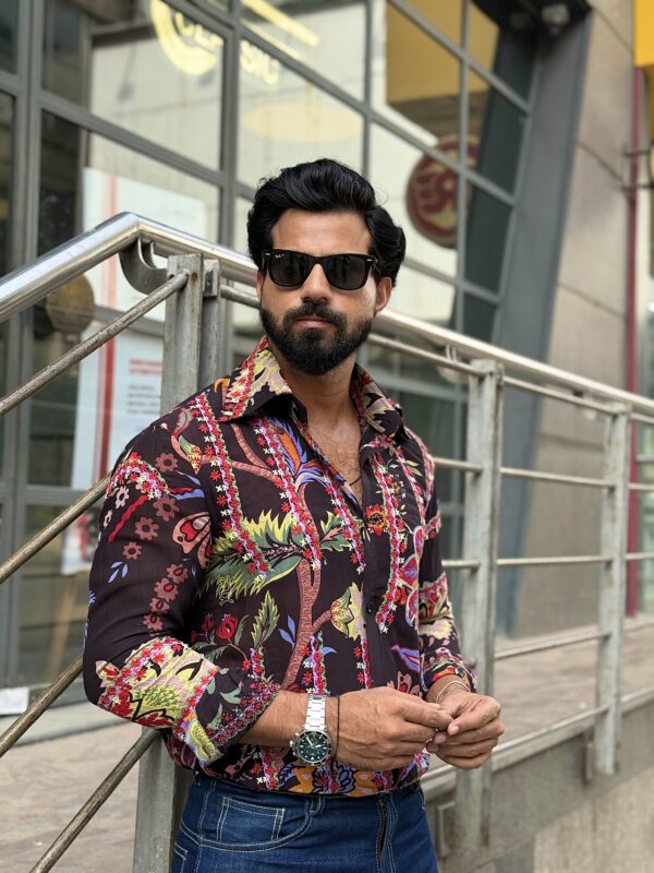 Black floral shirt