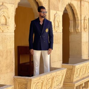 Classic navy medallion blazer