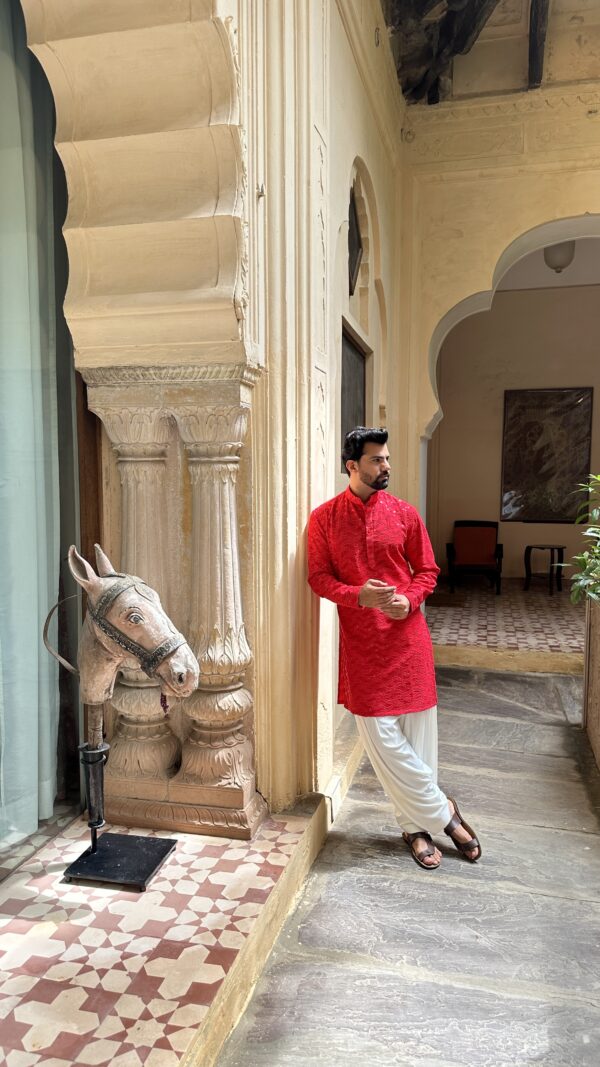 Crimson chikan kurta