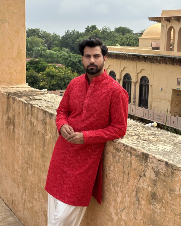 Crimson chikan kurta - Image 2