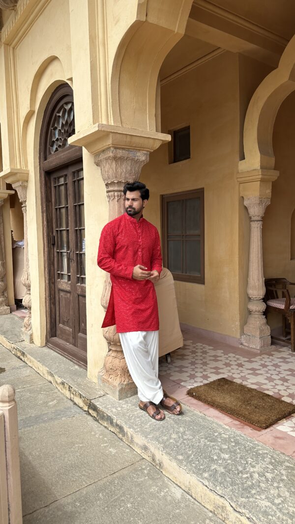 Crimson chikan kurta - Image 4