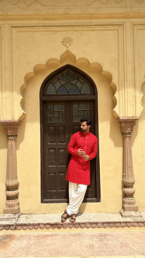 Crimson chikan kurta - Image 3