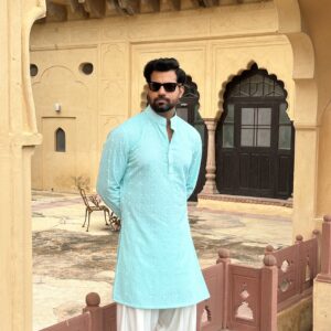 Aqua Chikan embroidered kurta