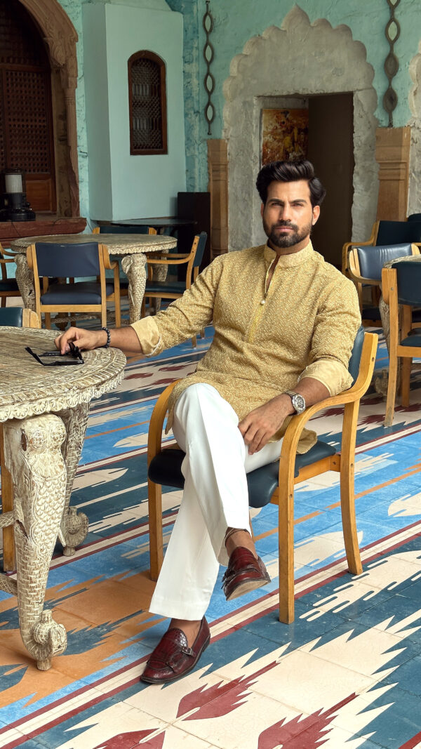 Beige chikankari kurta - Image 2